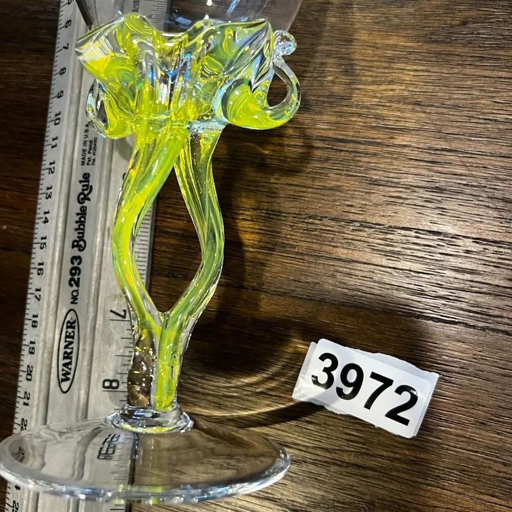2 Vintage Jozefina Krosno Art Glass Twisted wine yellow Stem Water Goblet art